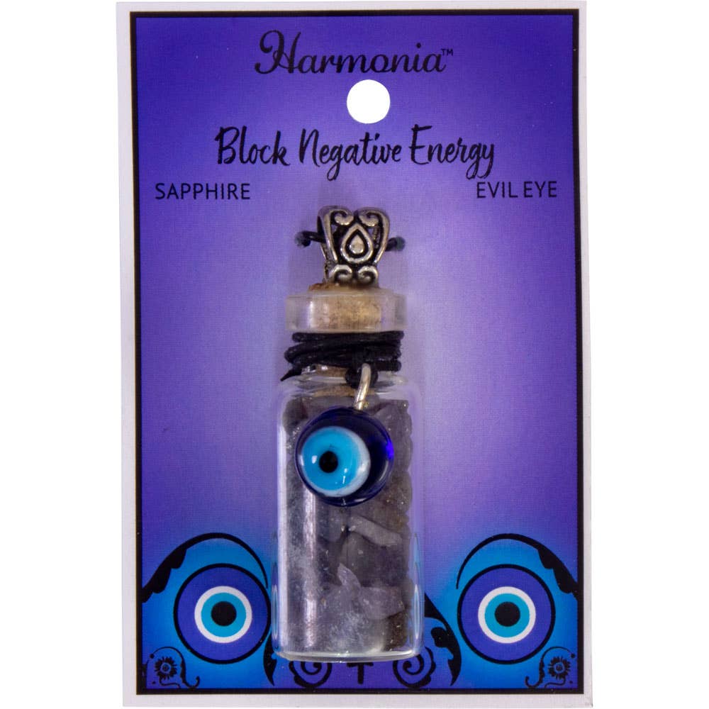 Gemstone Chip Bottle Necklace - Sapphire w/ Evil Eye (Each)