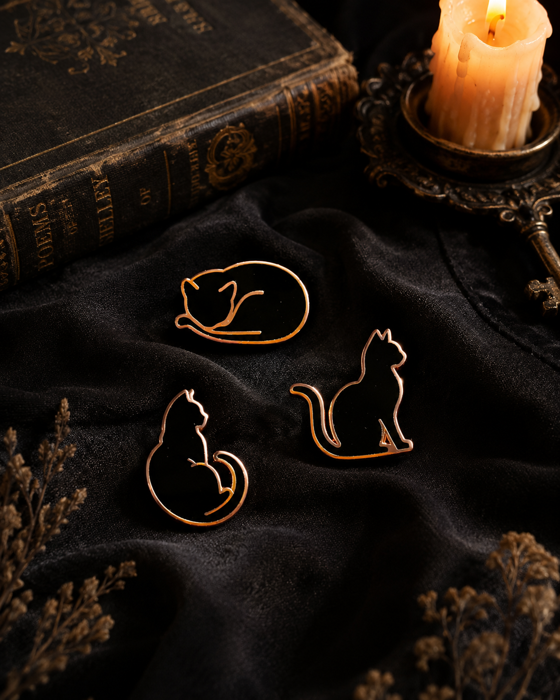 Feline Forms — Black Cat Silhouette Pins