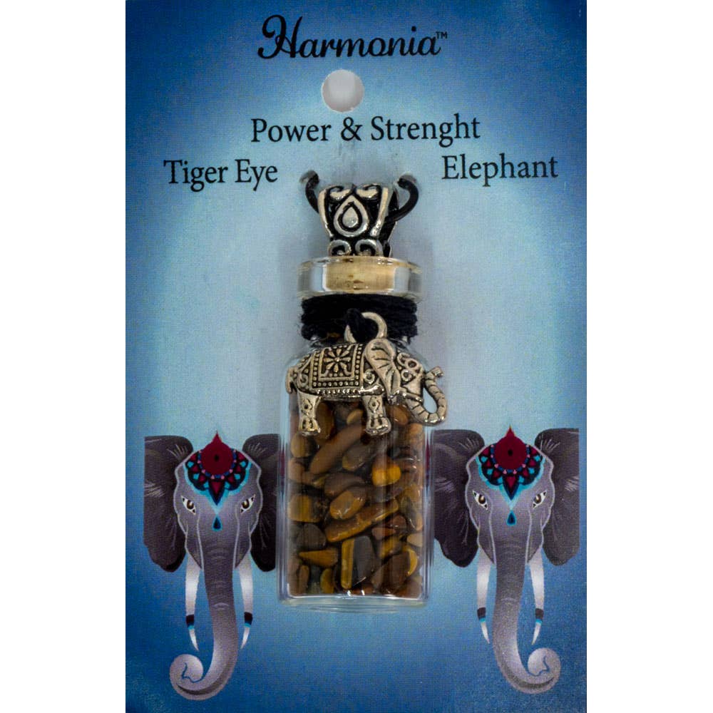 Gemstone Chip Bottle Necklace - Tiger Eye w/ Elephant (Each)