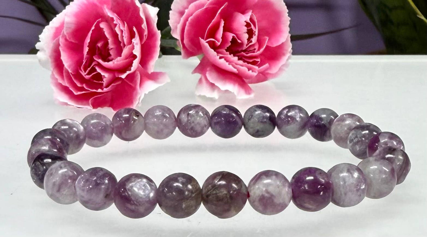 Natural Lepidolite Mica 8mm Crystal Stretch Bracelet 7.5"