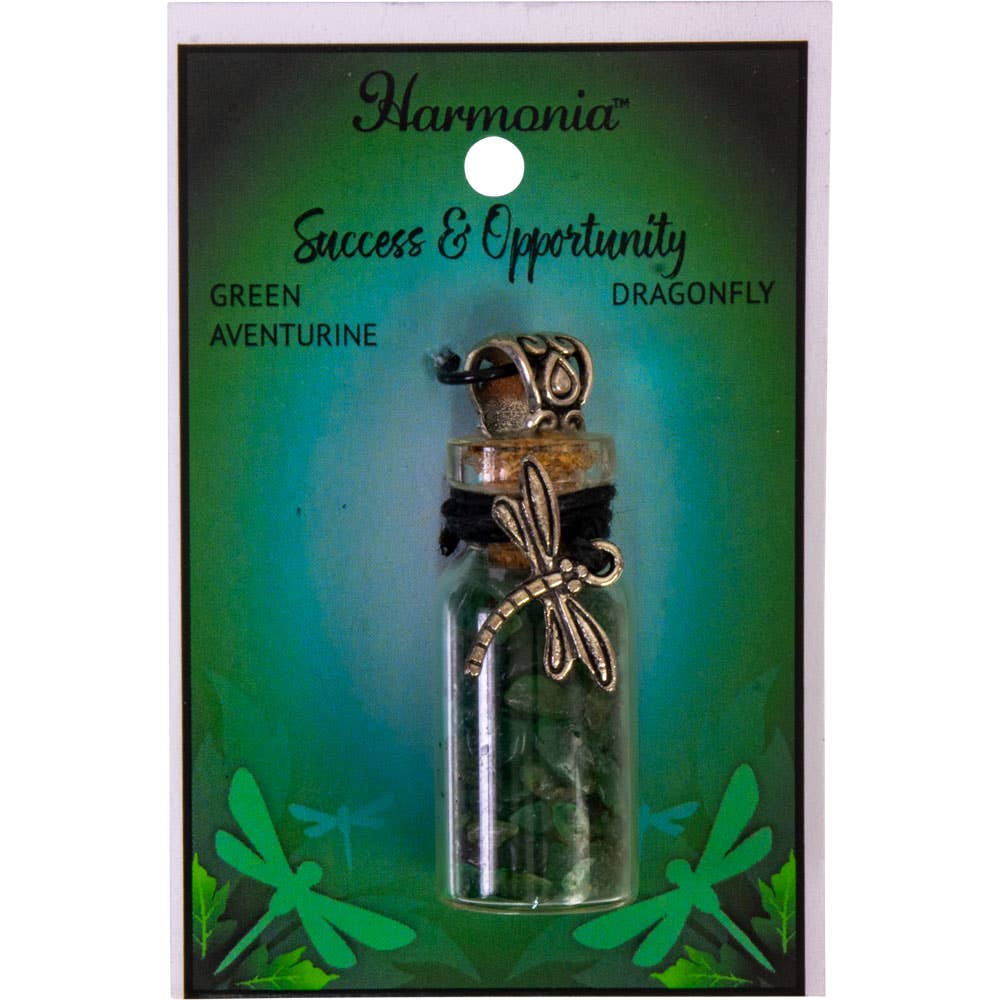 Gemstone Chip Bottle Necklace - Green Aventurine w/Dragonfly
