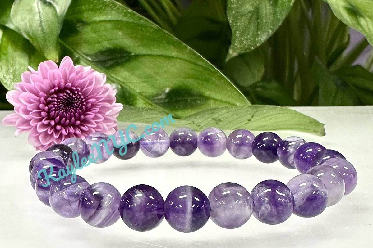 Natural Chevron Amethyst 8mm Crystal Stretch Bracelet 7.5"
