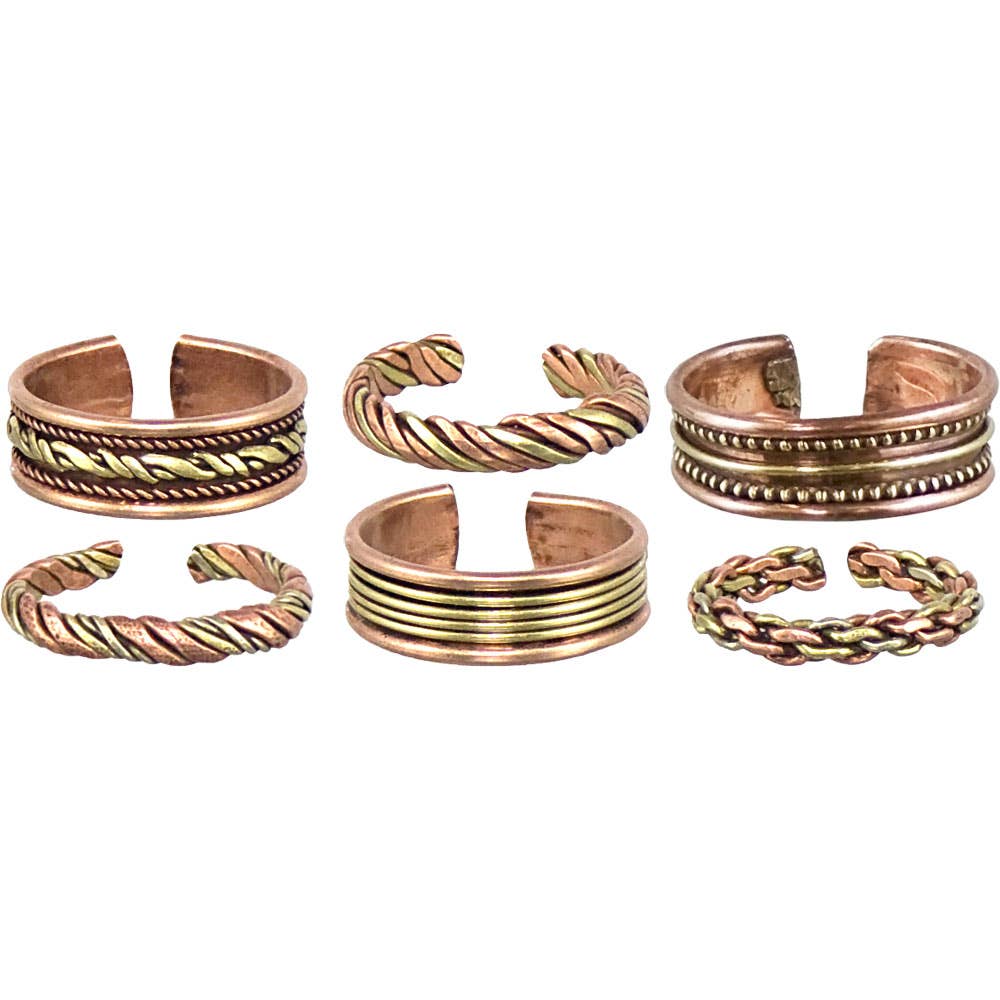 Copper Ring Adjustable Assorted Designs (Set of 6)