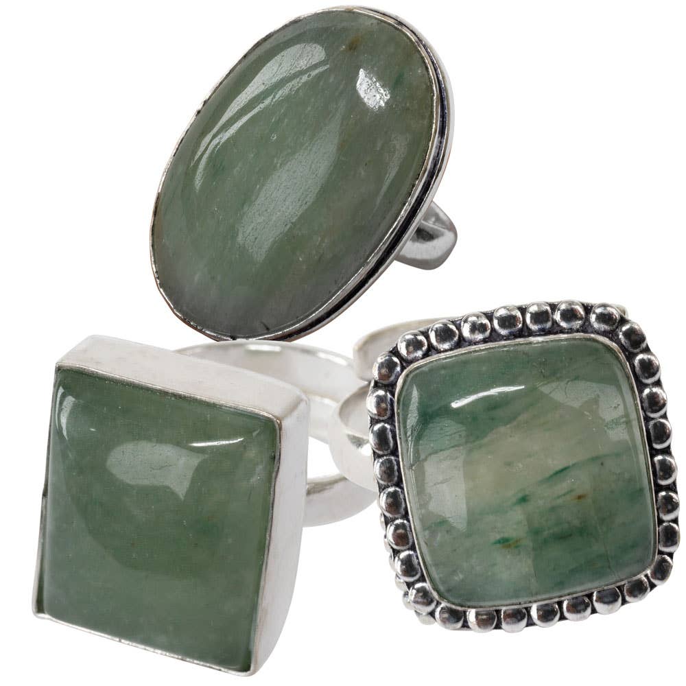 Green Aventurine Adjustable Brass Ring