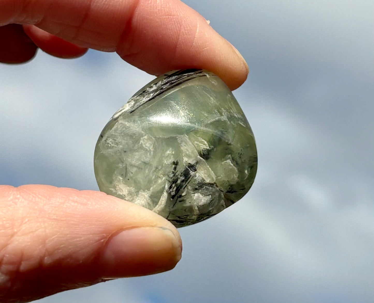 Prehnite with Epidot Tumbled Stones