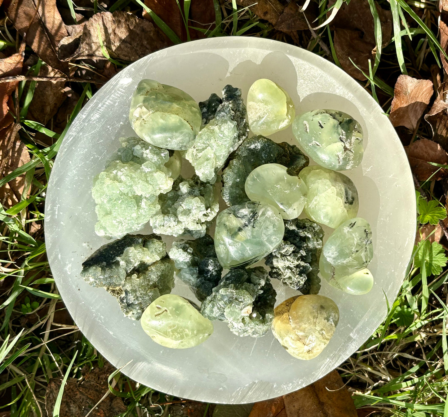 Prehnite with Epidot Tumbled Stones
