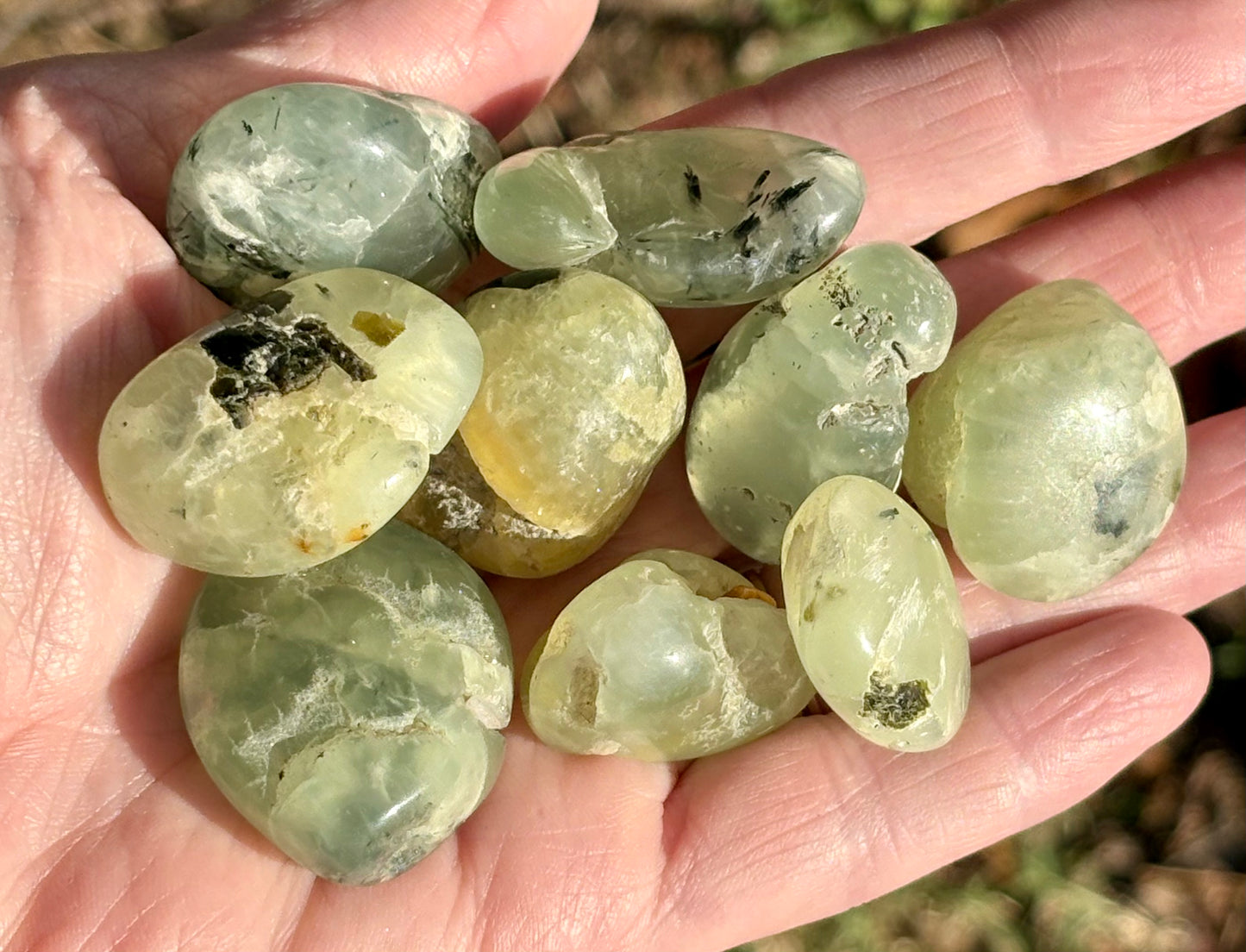 Prehnite with Epidot Tumbled Stones
