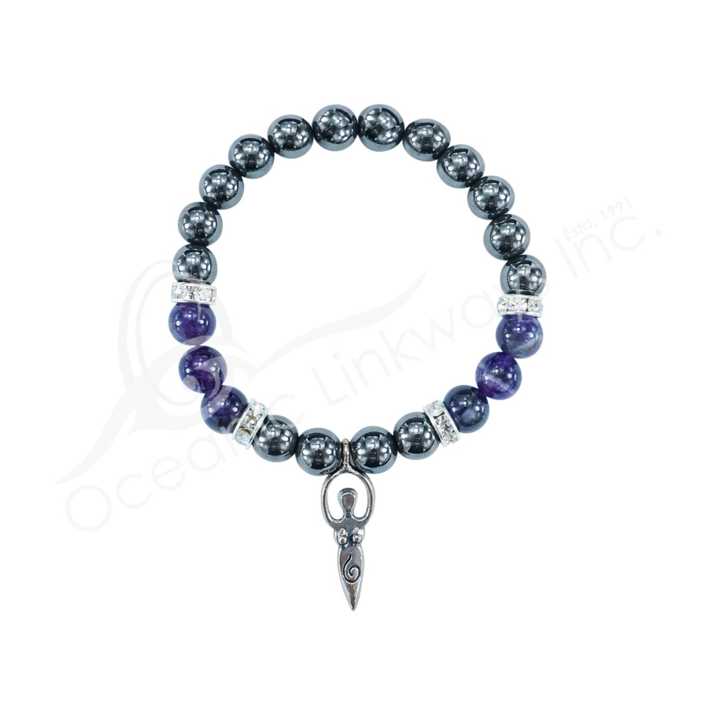 BRACELET - HEMATITE & AMETHYST GODDESS (8-8.5 MM) 7.15-7