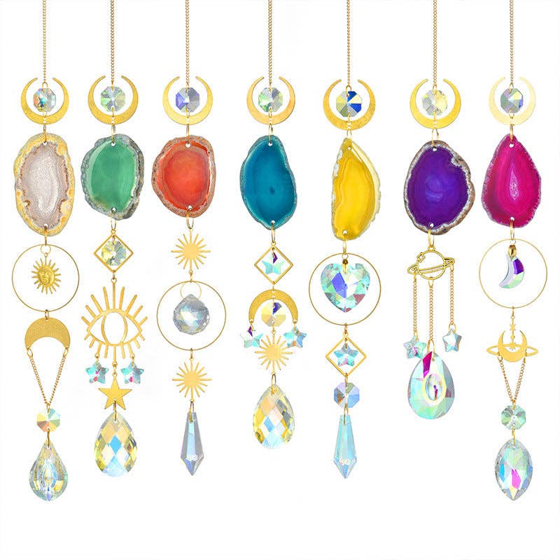 Colorful Agate Sun Moon Crystal Suncatcher DP25D687: Purple