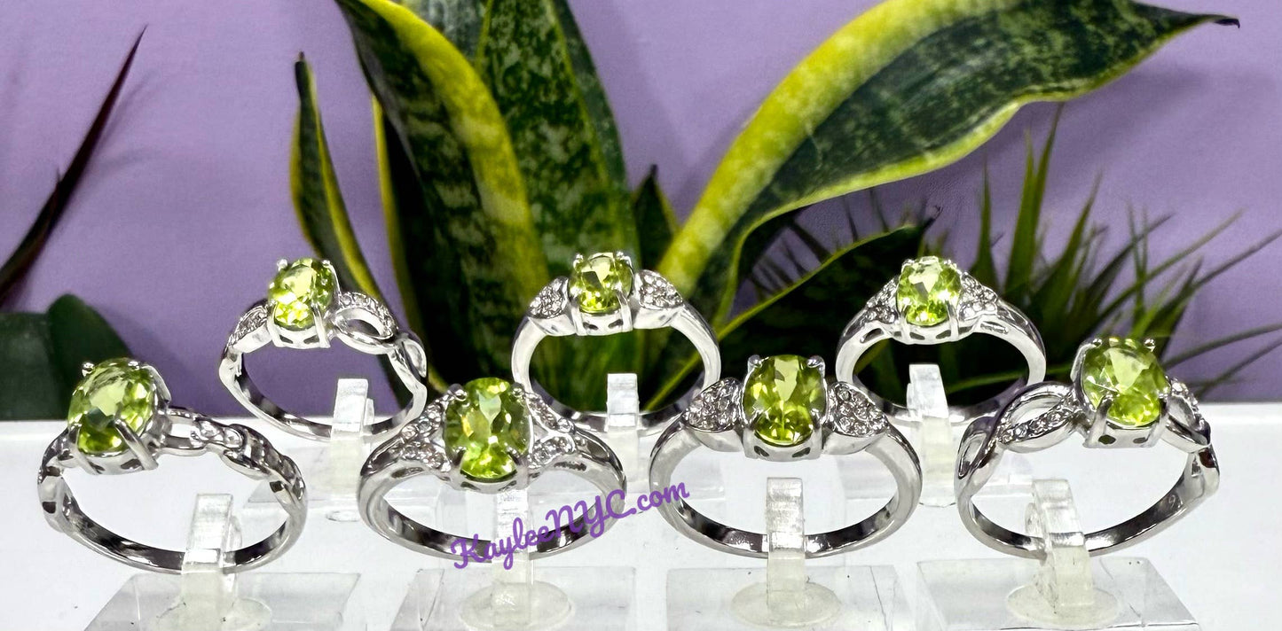 Natural Peridot Stainless Steel Rings (316) 5x7mm