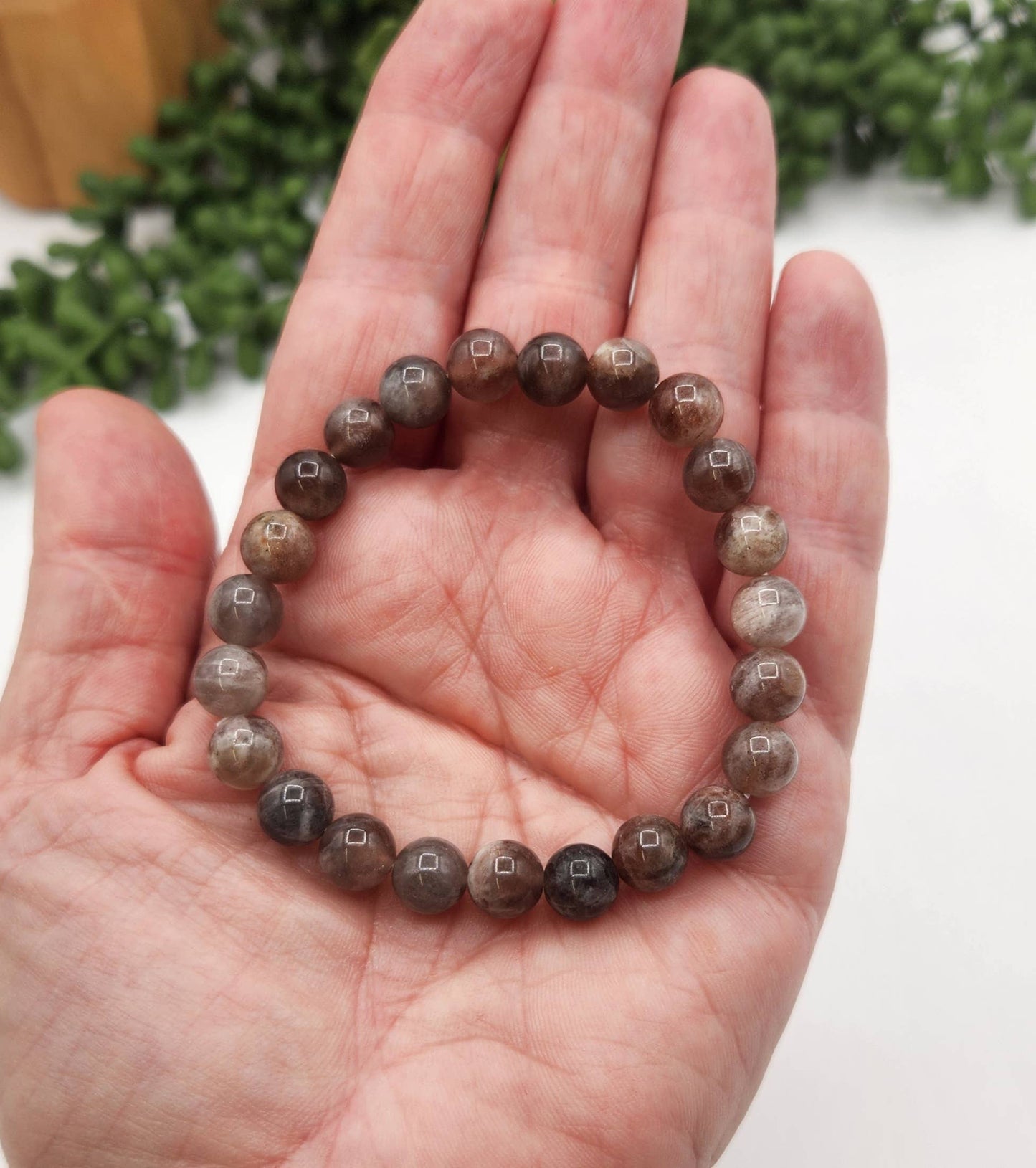 Black Moonstone 8mm Stretchable Gemstone Bracelet-7.5"L