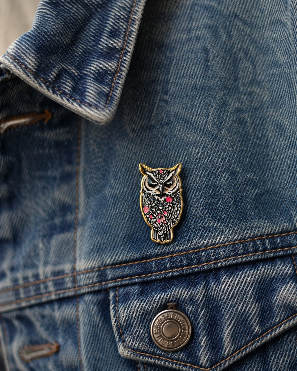 Midnight Bloom Folk Owl Pin