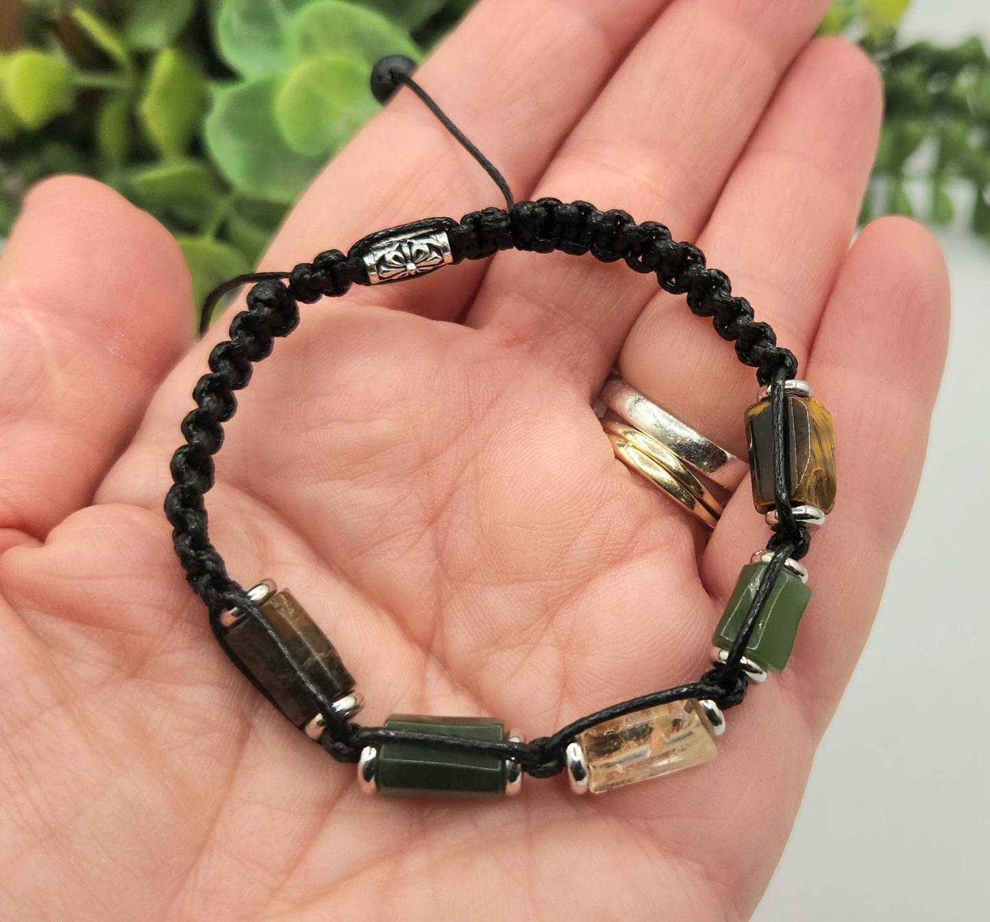 ABUNDANCE-Unisex/Men's Adjustable Gemstone Bracelet 8"-9.5"L: OPTION #1: Bracelets Only