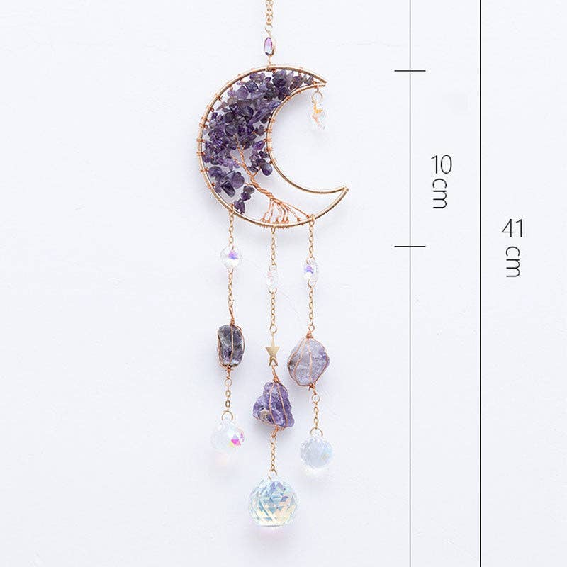 Natural Stone Crystal Moon Shaped Suncatcher 8ZA7HLS08: Purple