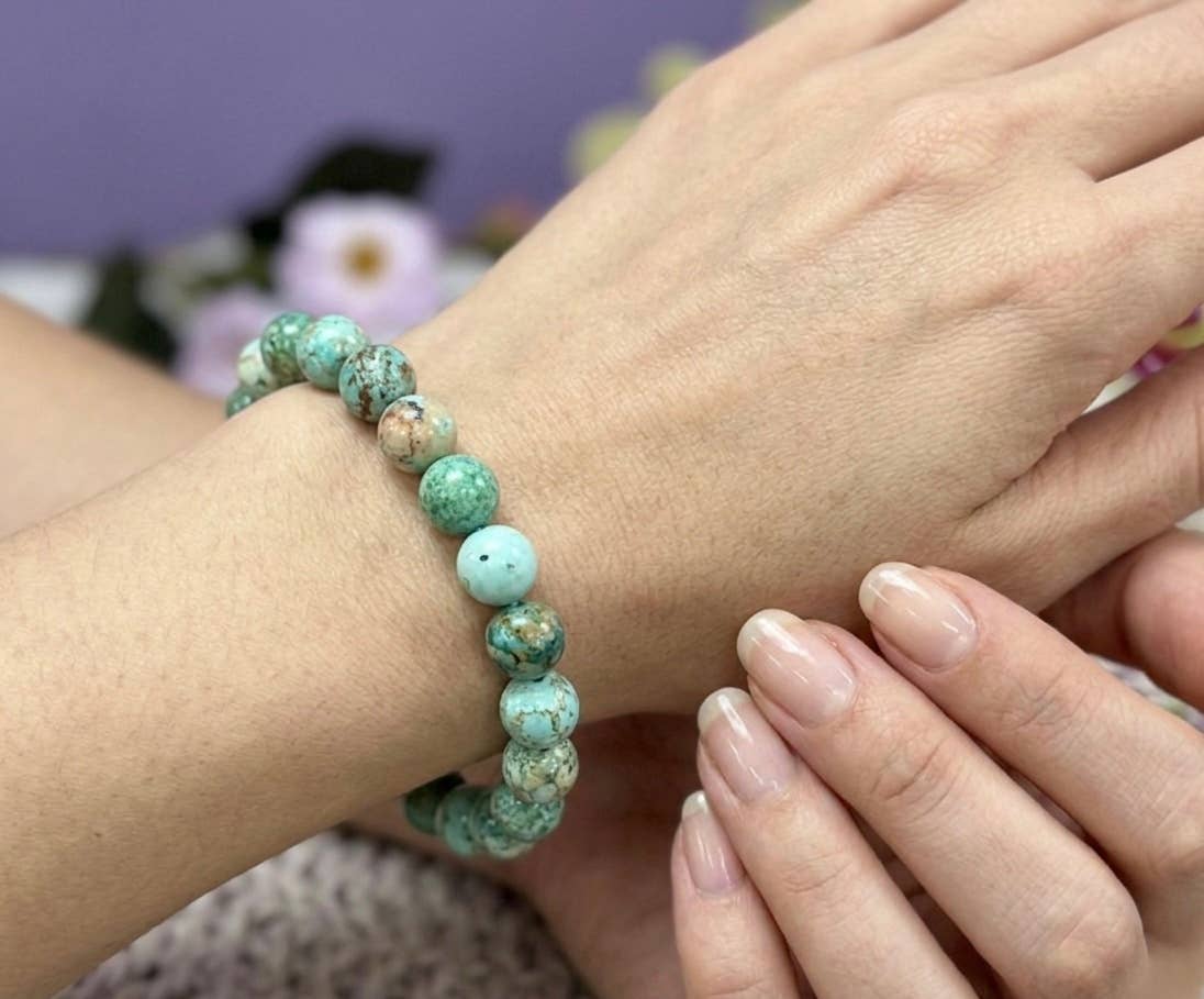 8mm Natural Turquoise Crystal Healing Stretch Bracelet 7.5"