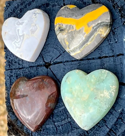 Hearts - Chrysophrase, Moss Agate, Snow White Quartz