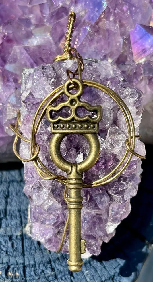 Wire Wrapped Amethyst Cluster with Key