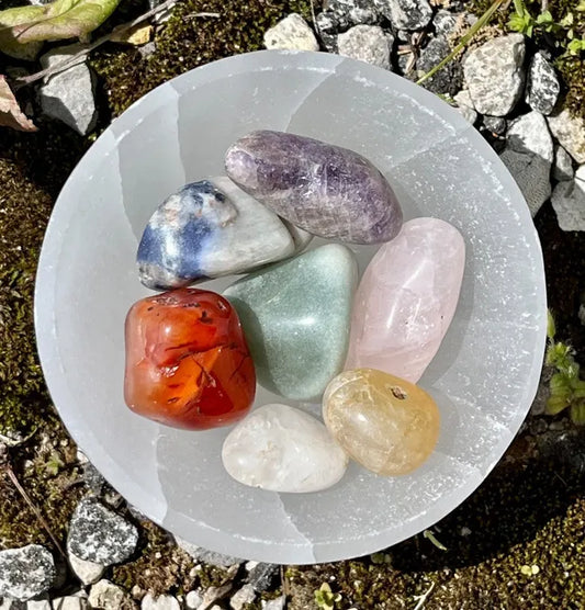 Selenite Bowl and Chakra Set