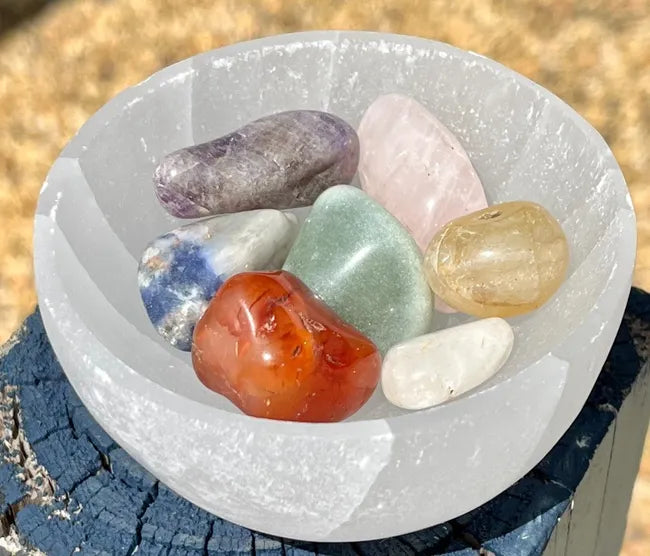 Selenite Bowl and Chakra Set