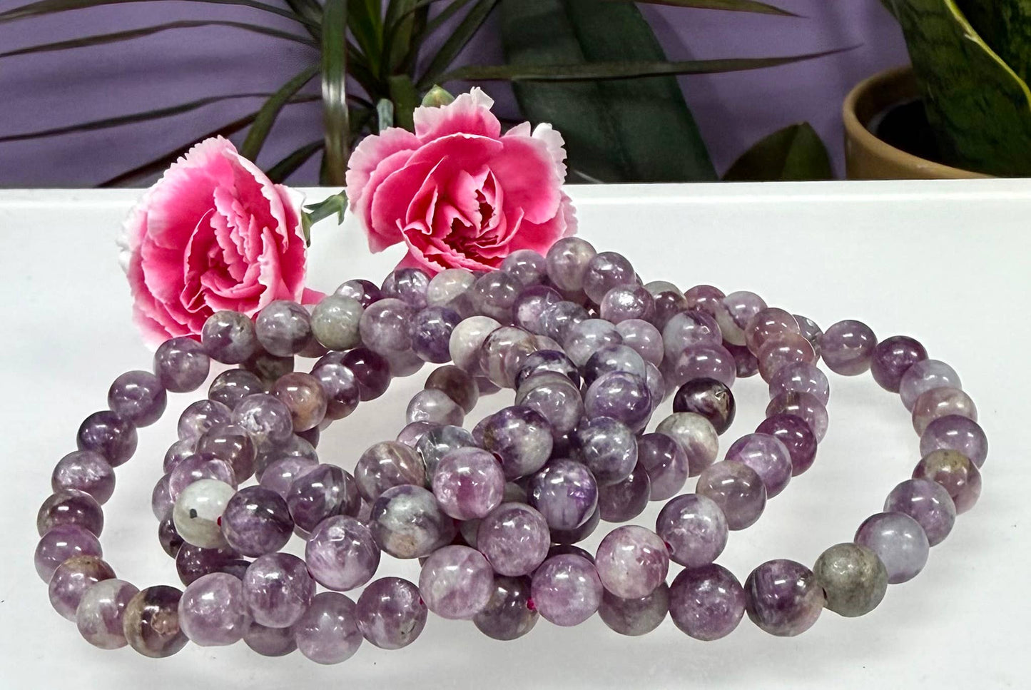 Natural Lepidolite Mica 8mm Crystal Stretch Bracelet 7.5"