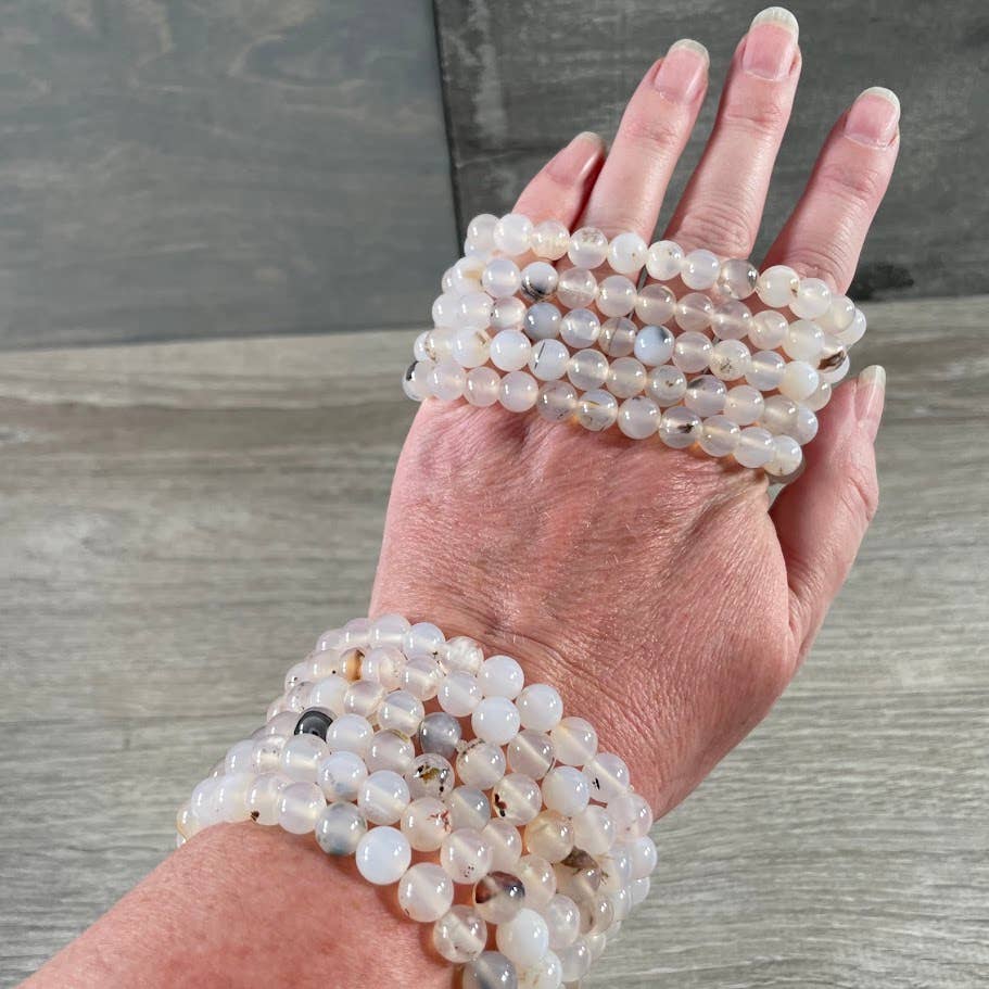 8mm Round Gemstone Beaded Bracelets – Assorted Crystals Bulk: Pink Lepidolite