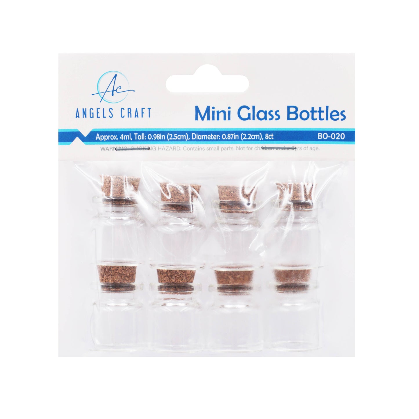 Small Glass Bottle w/ Cork Cap: BO-008 2cm x 4.5-7.5cm (4-ct)