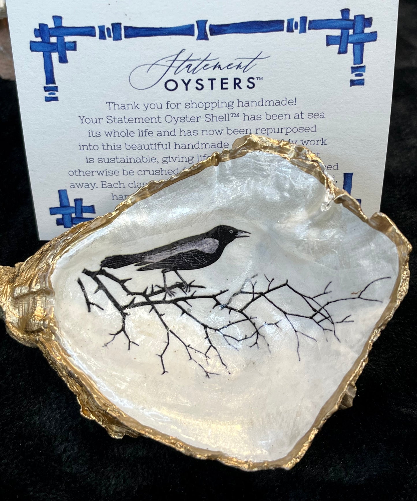 Raven - Hand Painted Oyster Shell