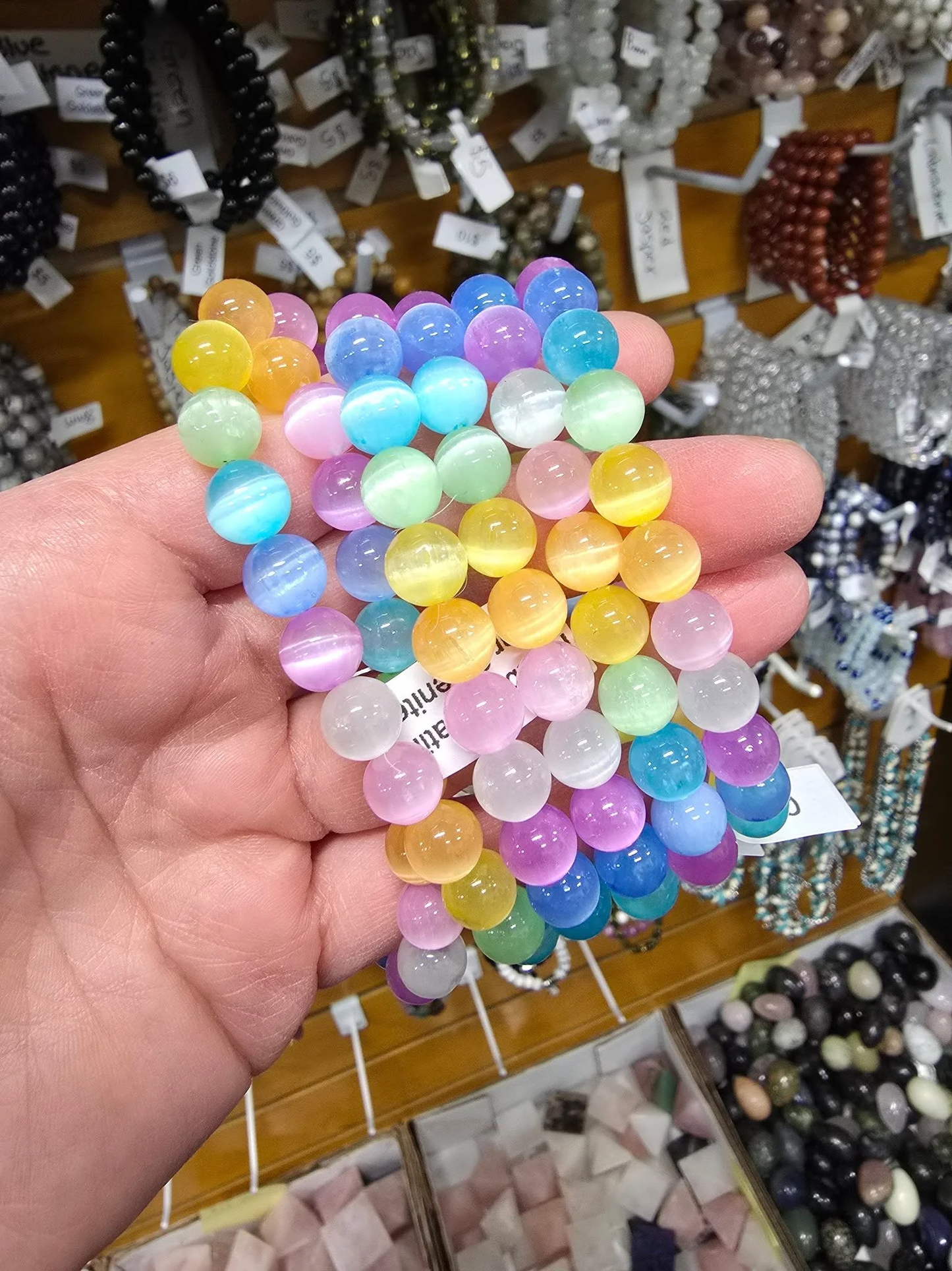 Satin Spar Selenite - Rainbow - 8MM Bracelet