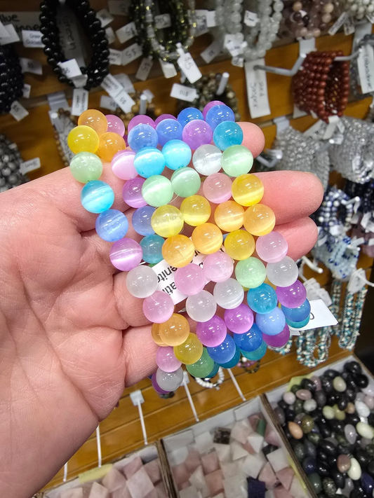 Satin Spar Selenite - Rainbow - 8MM Bracelet