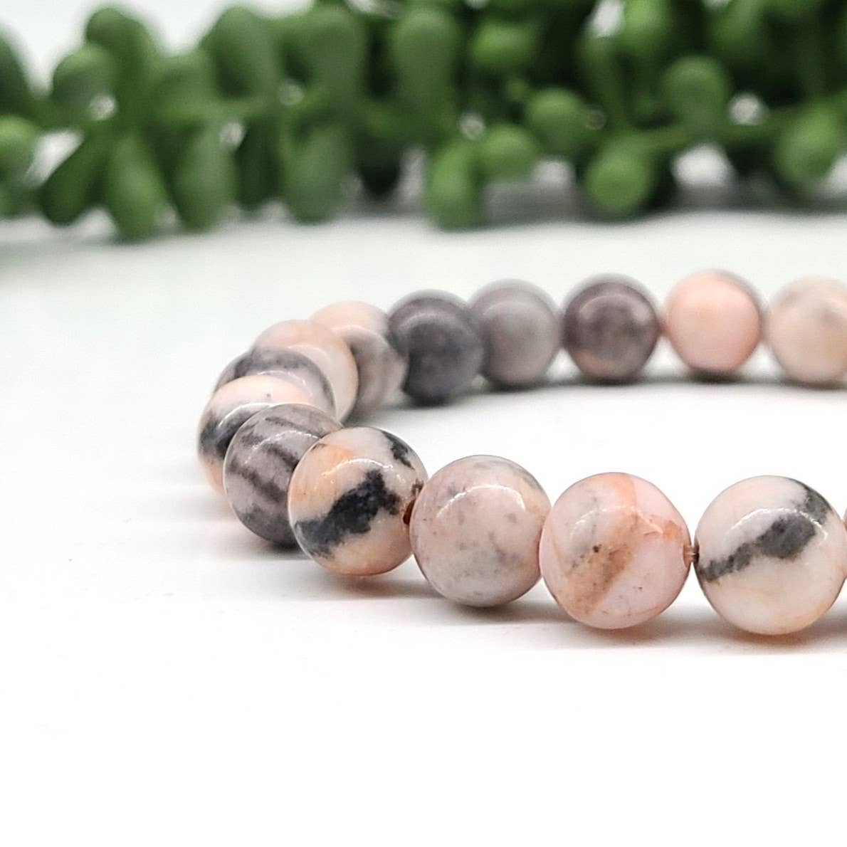 Pink Zebra Jasper Bracelet Stretchable 8mm Beads, 7.5 inches: Bracelets Only