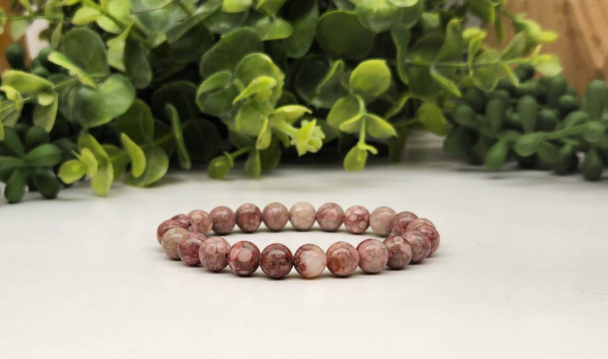 Chrysanthemum Stone Stretchable Bracelet 8mm beads-7.5"
