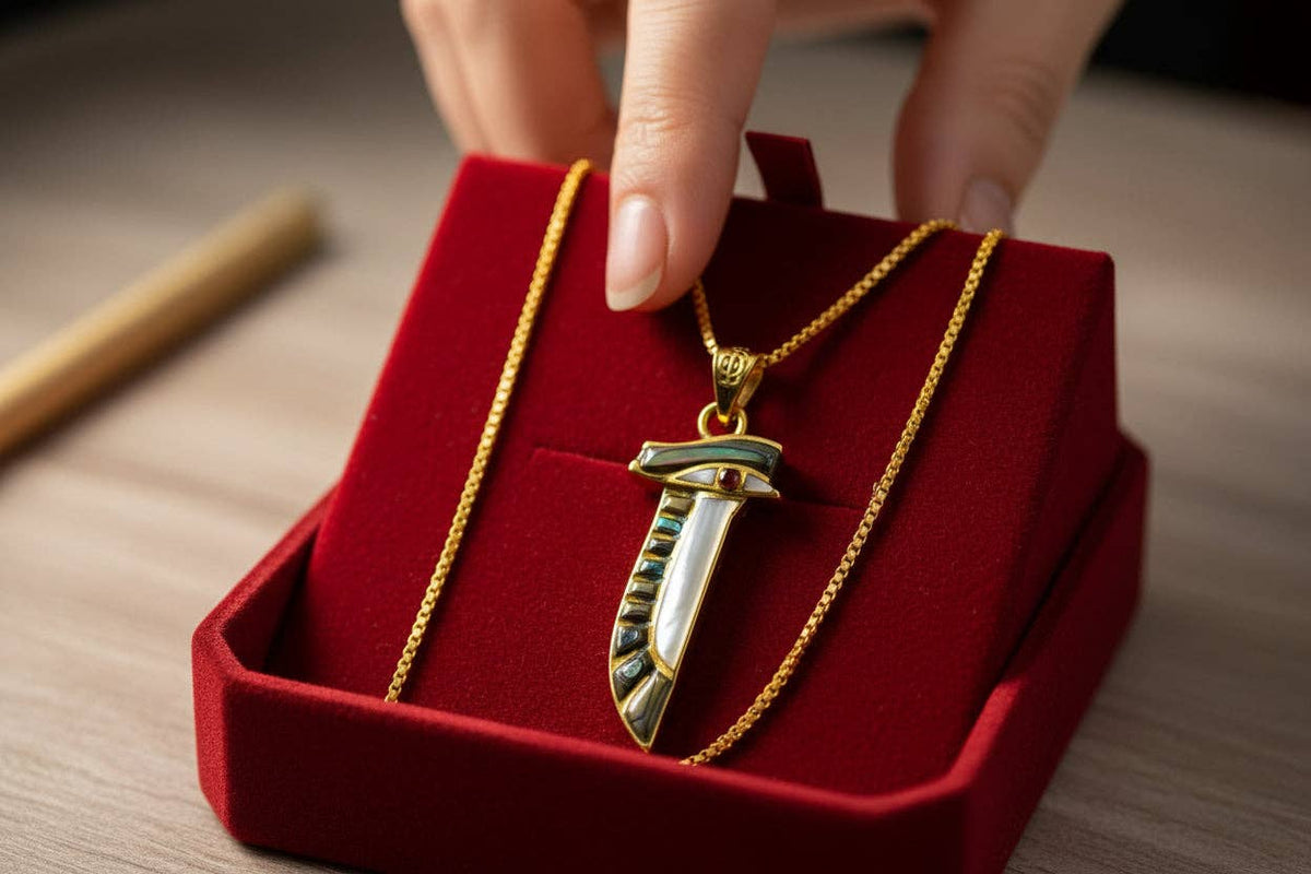 Gold Eye of Horus Necklace, Mother of Pearl Egyptian Pendant: Pendant Only