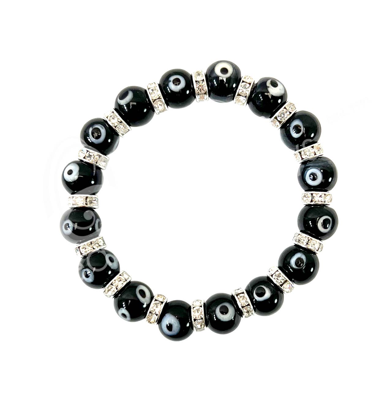(PC)BRACELET - EVIL EYE GLASS BLACK (8 MM) 7.25"