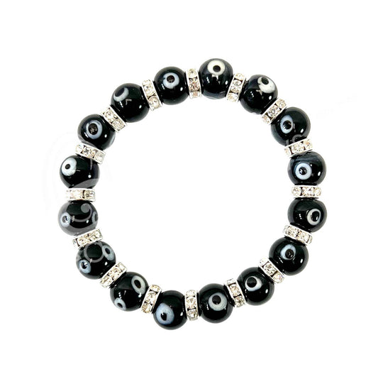 (PC)BRACELET - EVIL EYE GLASS BLACK (8 MM) 7.25"