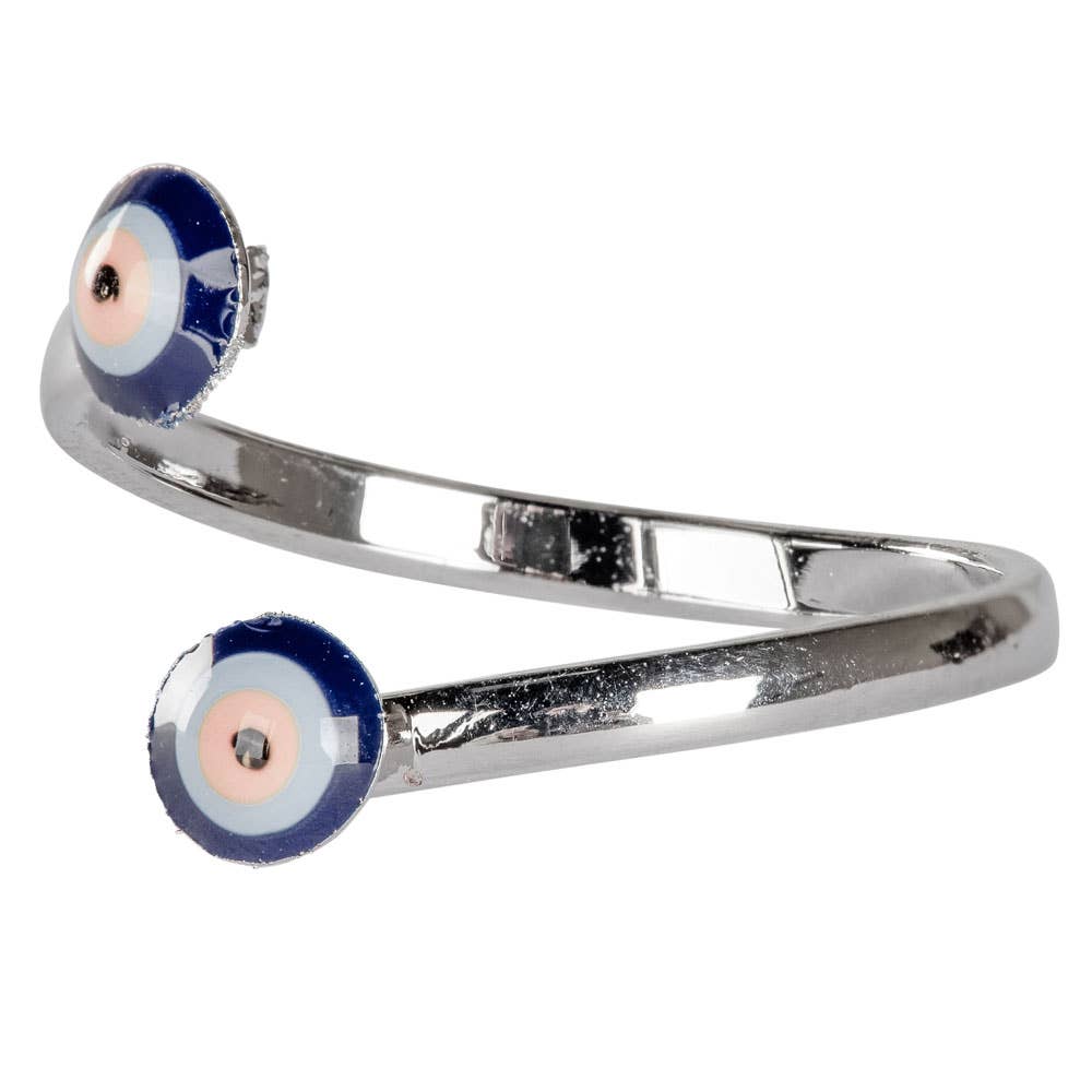 Double Evil Eye Adjustable Ring Silver
