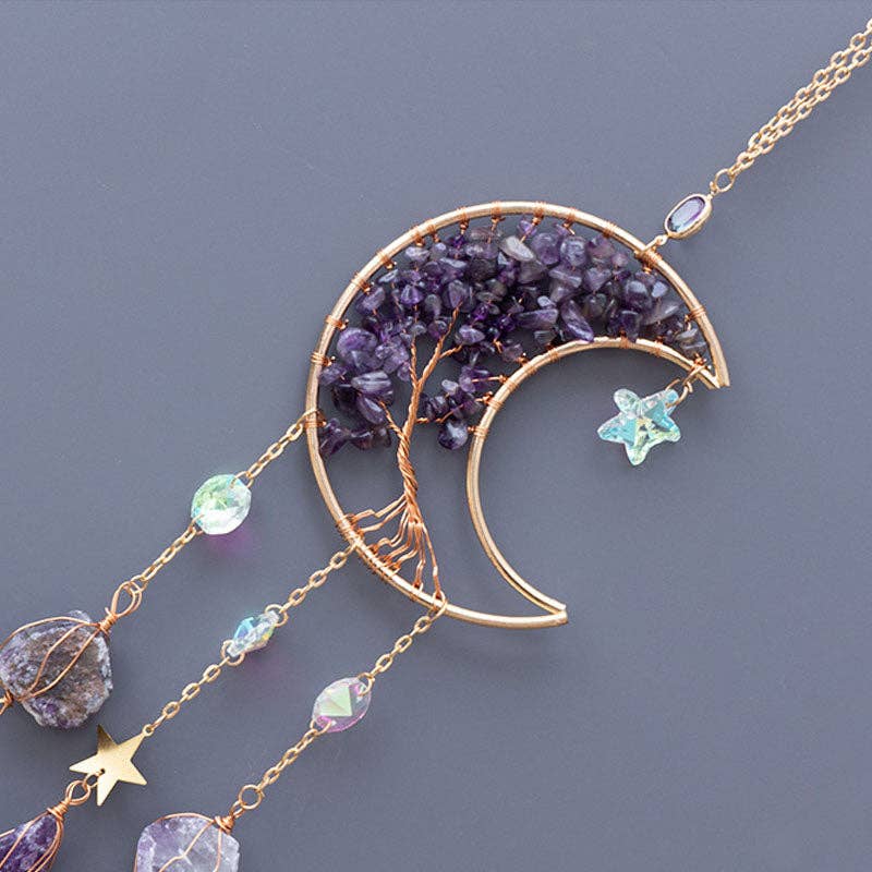 Natural Stone Crystal Moon Shaped Suncatcher 8ZA7HLS08: Purple