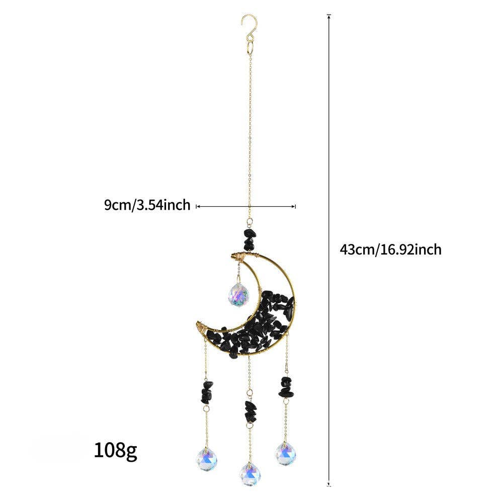Colorful Stone Moon Crystal Home Hangings DP25A922: Black