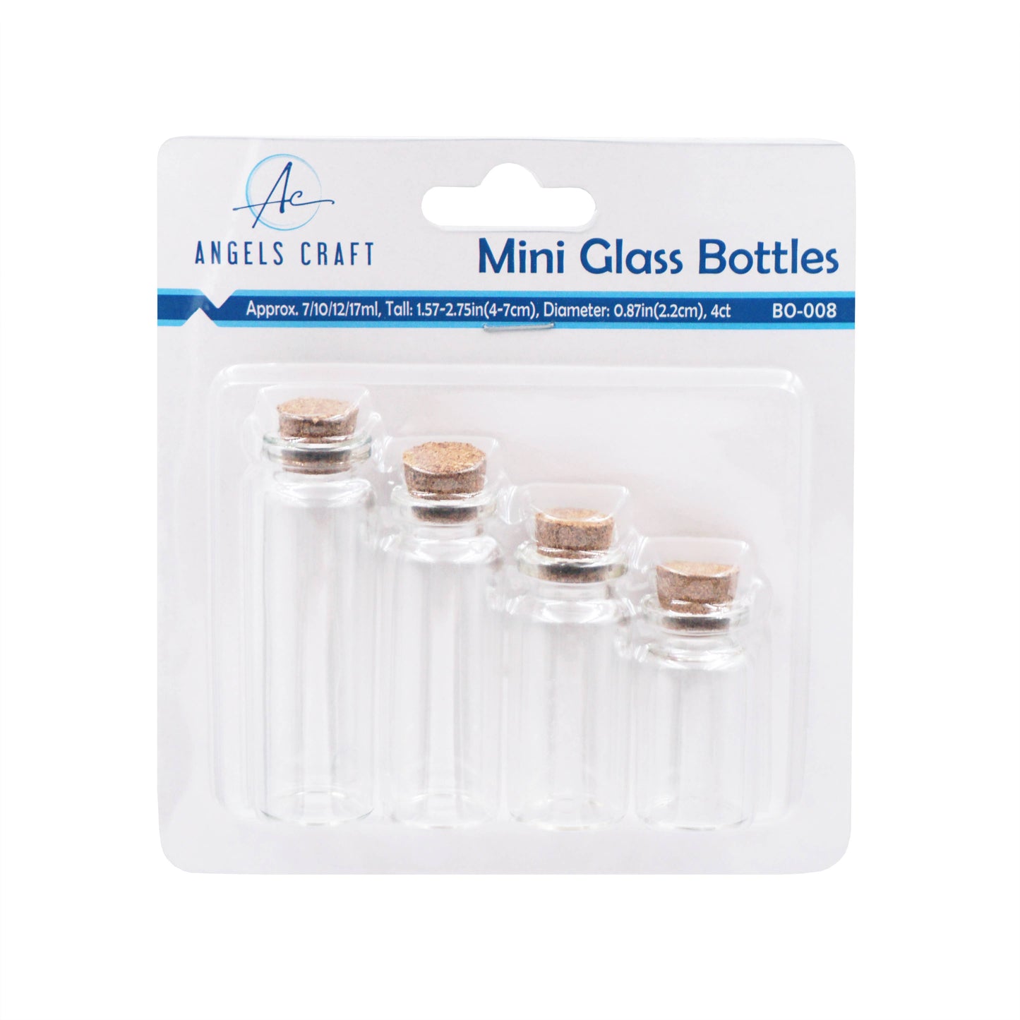 Small Glass Bottle w/ Cork Cap: BO-008 2cm x 4.5-7.5cm (4-ct)