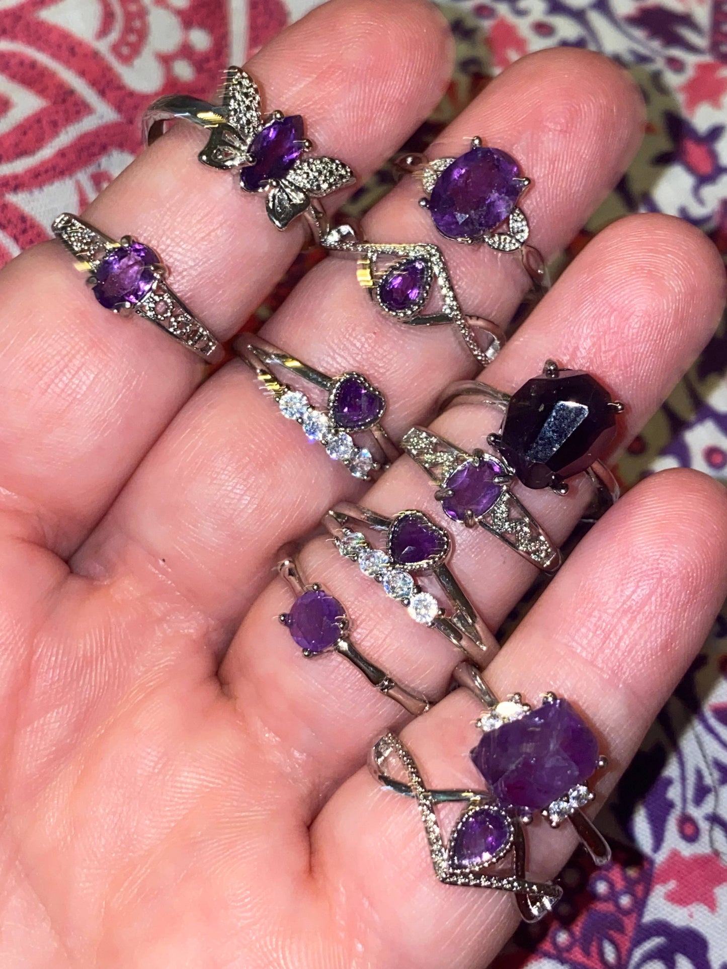 Amethyst Crystal Rings Silver Plated Adjustable