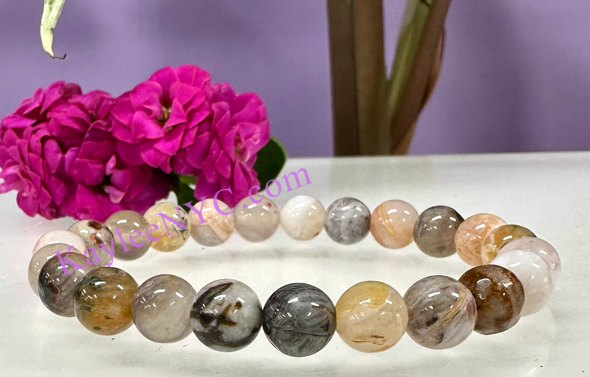 8mm Natural Bamboo Agate Crystal Healing Stretch Bracelet