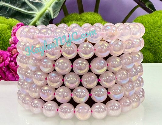 8mm Aura Rose Quartz Crystal Healing Stretch Bracelet 7.5"