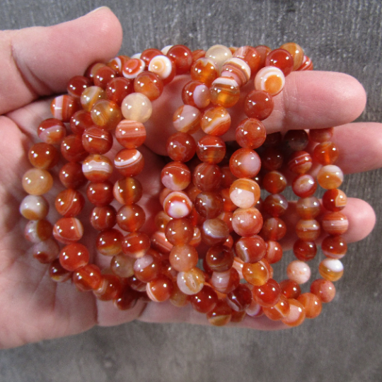 8mm Round Gemstone Beaded Bracelets – Assorted Crystals Bulk: Red Jasper B