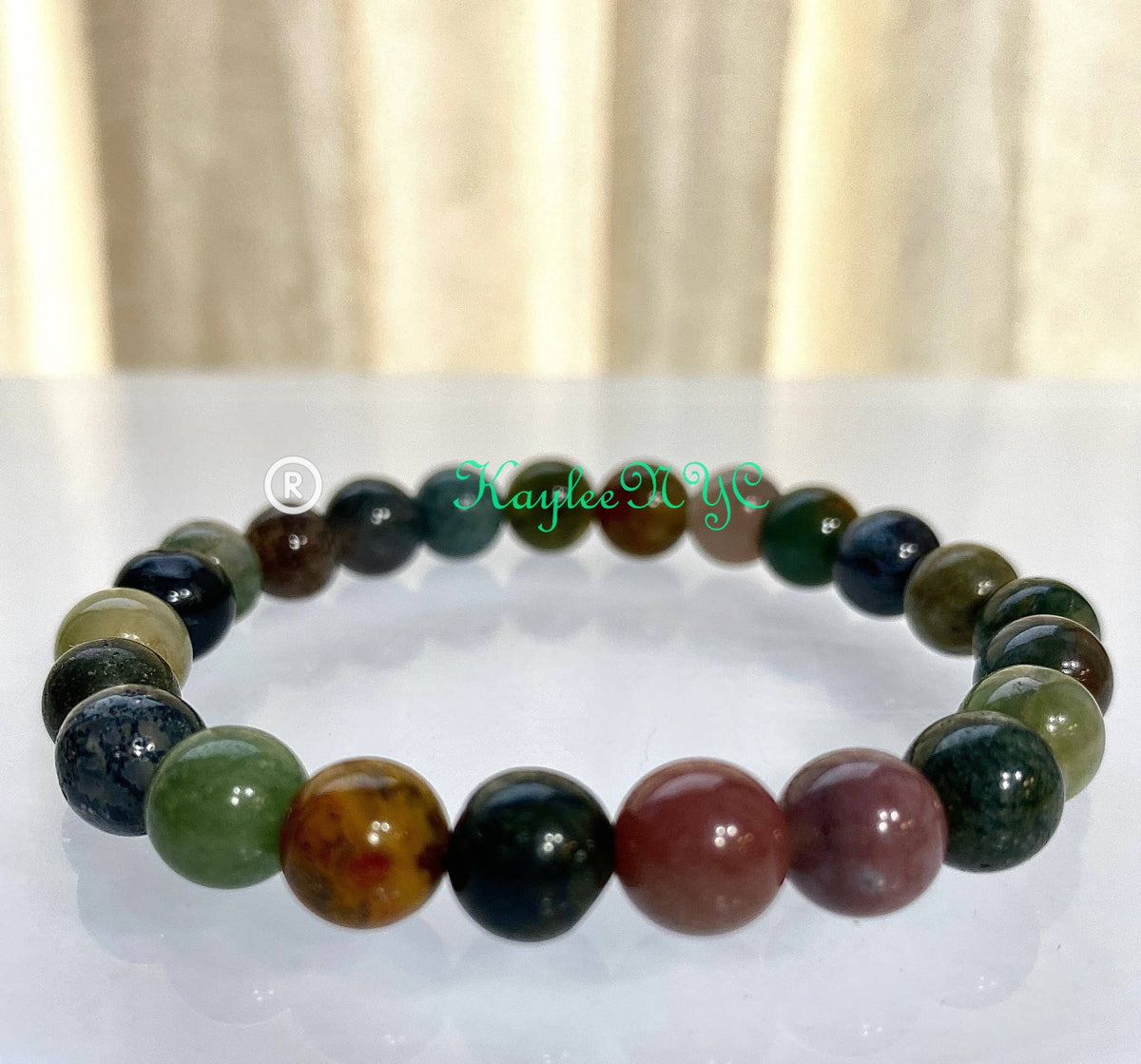 Natural Indian Moss Agate 8mm Crystal Stretch Bracelet 7.5"