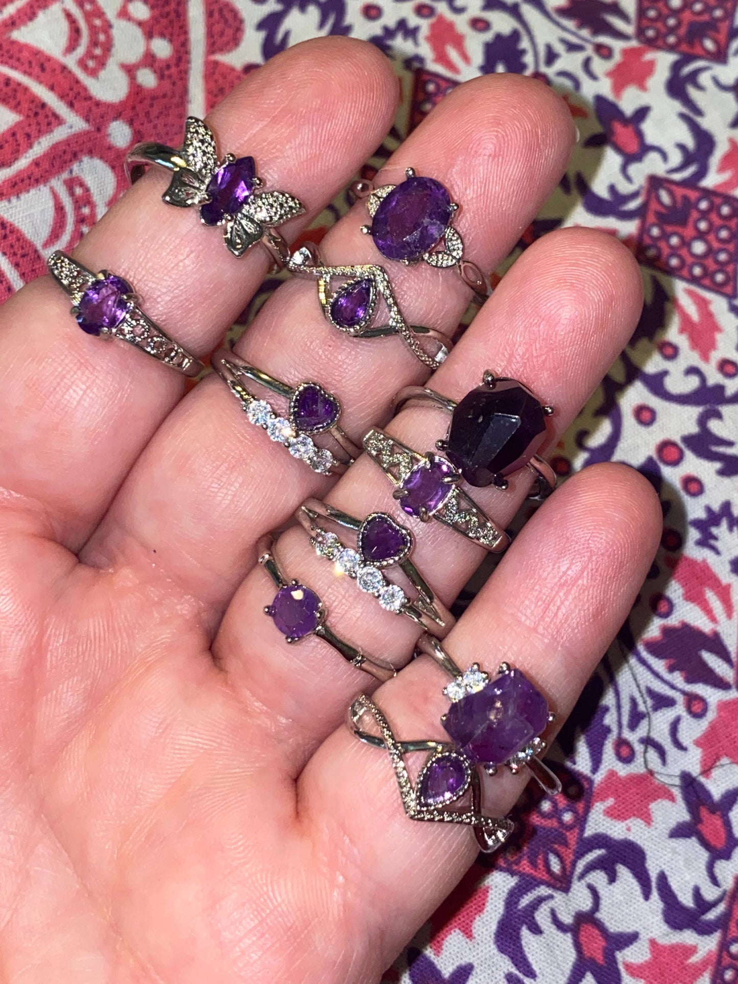 Amethyst Crystal Rings Silver Plated Adjustable