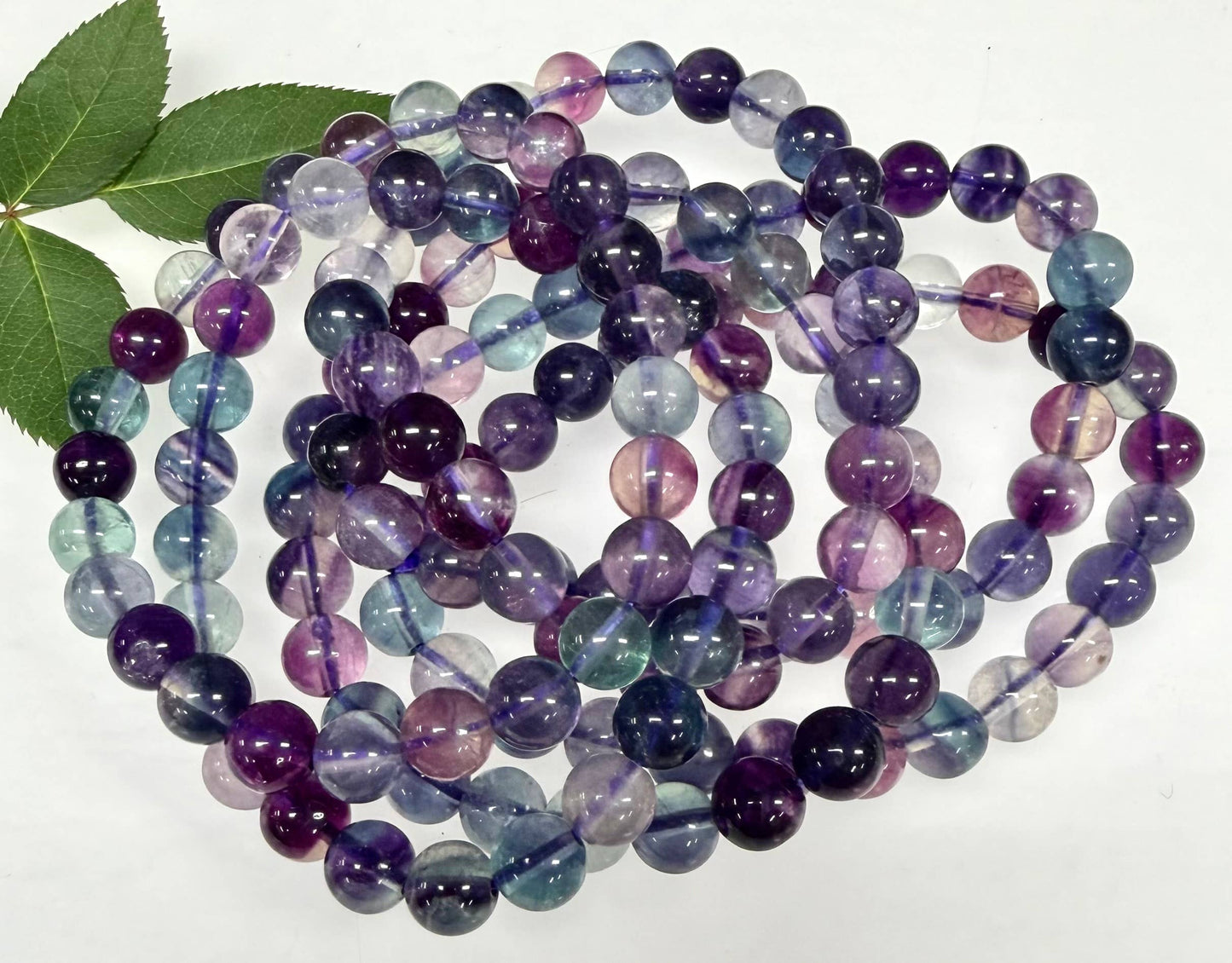 Natural Rainbow Fluorite 8mm Crystal Stretch Bracelet 7.5"