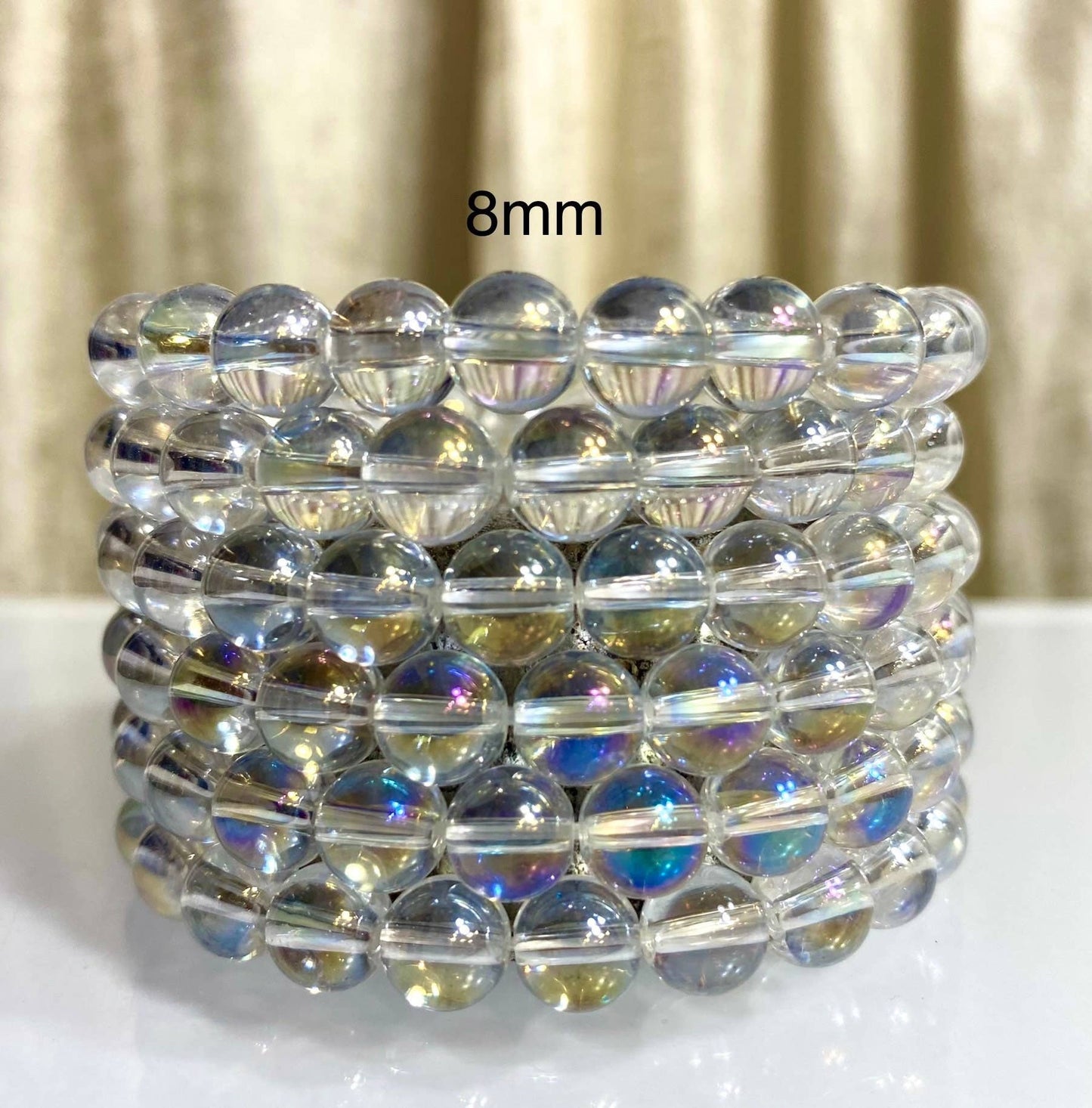 8mm Angel Aura Clear Quartz Crystal Healing Stretch Bracelet