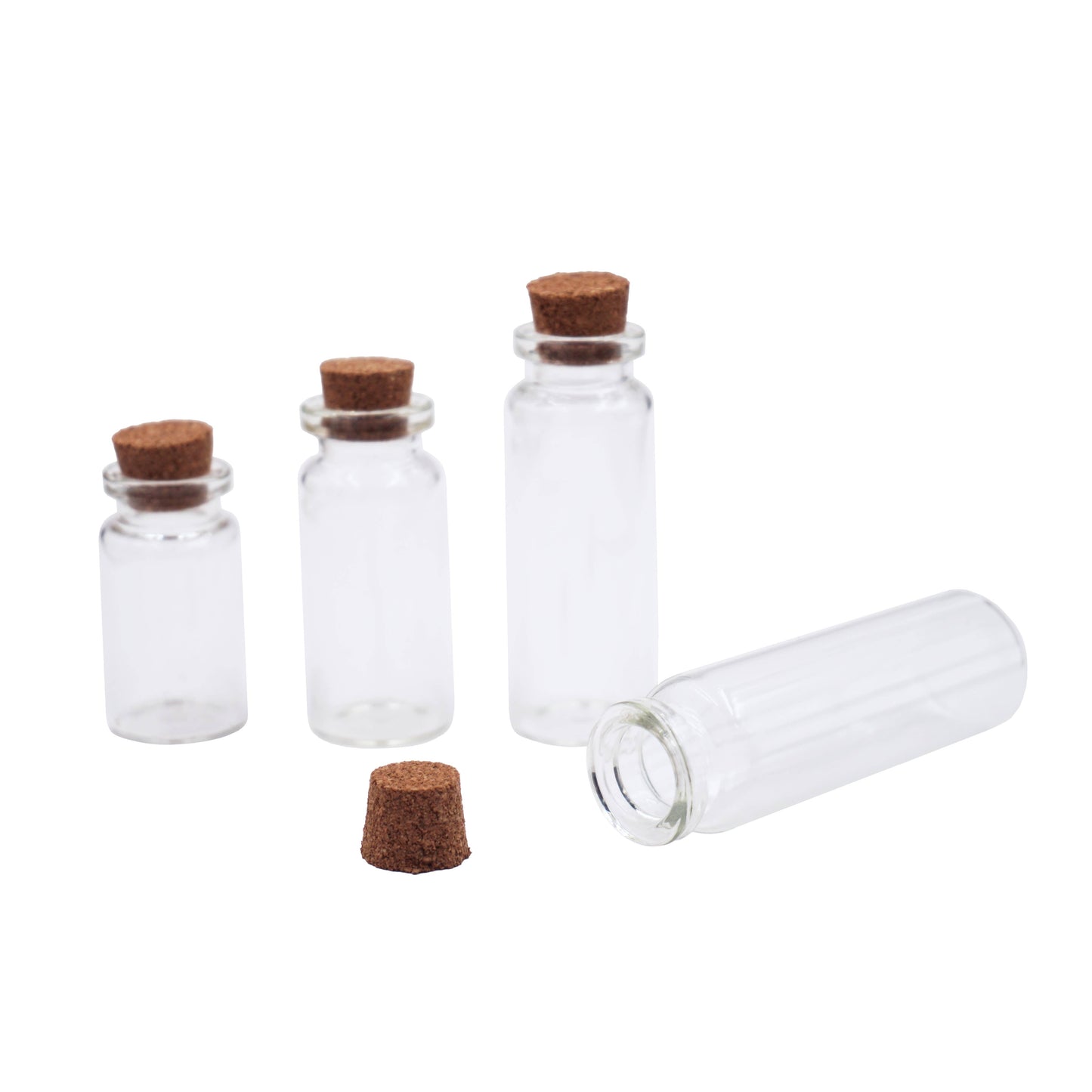 Small Glass Bottle w/ Cork Cap: BO-008 2cm x 4.5-7.5cm (4-ct)