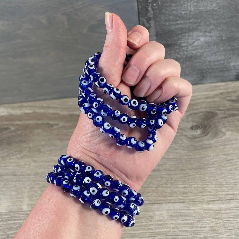 Evil Eye Protection Beaded Bracelet – Wholesale Spiritual Jewelry for Boutiques: Glass & Hematite Set of 10