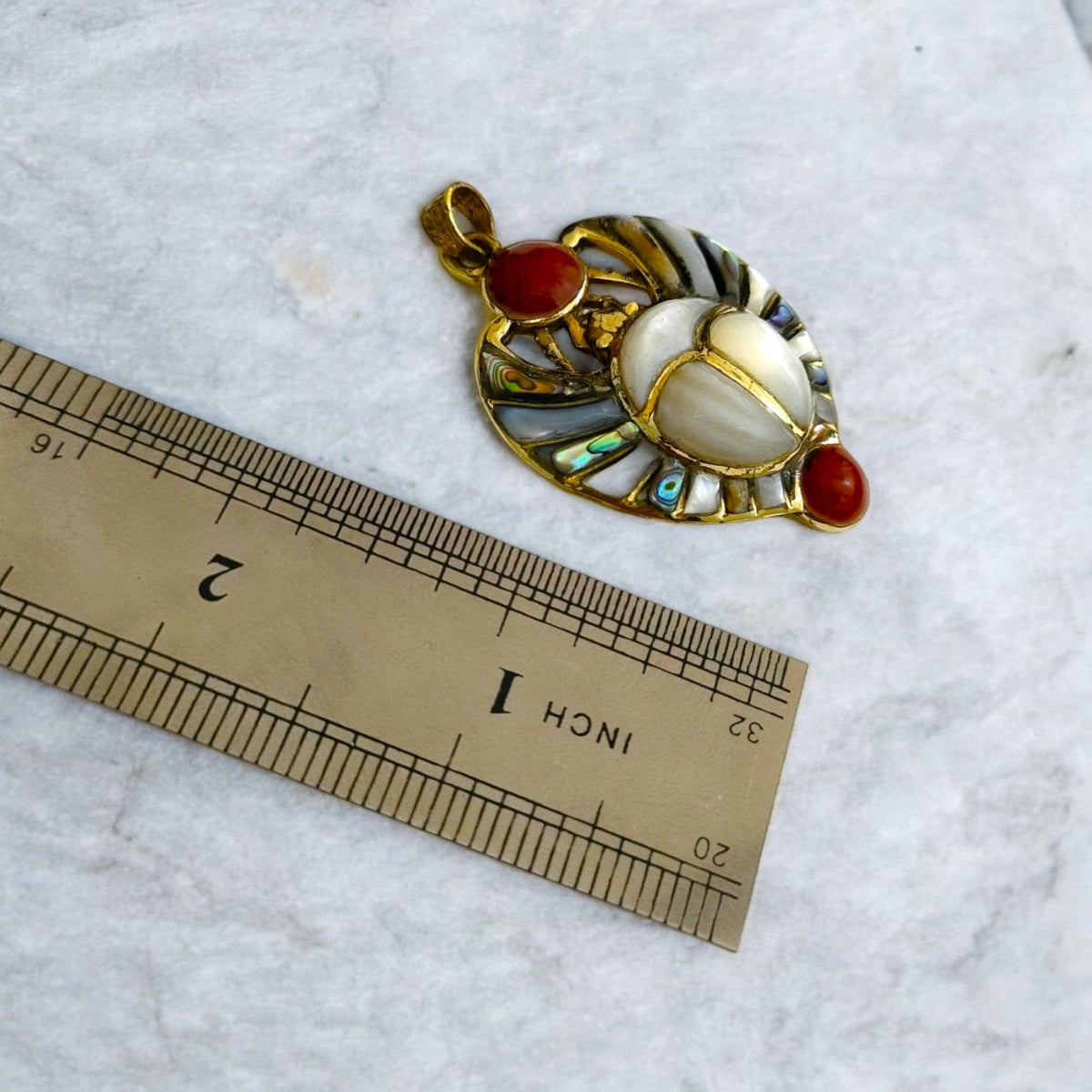 Gold Royal Scarab Pendant Necklace, Mother of Pearl Egyptian Revival Jewelry: Pendant Only