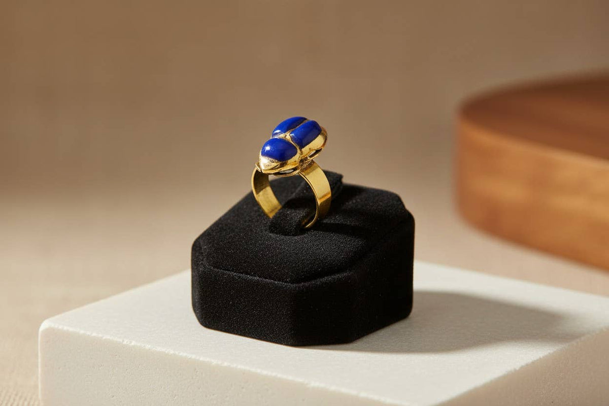 Gold Lapis Lazuli Scarab Ring, Ancient Egyptian Scarab